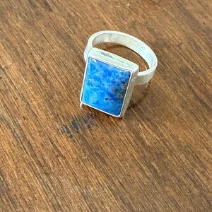 Sterling 925 silver lapis lazuli square adjustable mens pinky ring cool retro